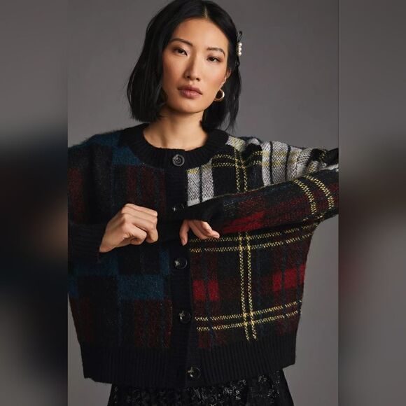 Anthropologie RD Style Multicolor Plaid Cardigan Sweater Size Medium NWT - Picture 4 of 13